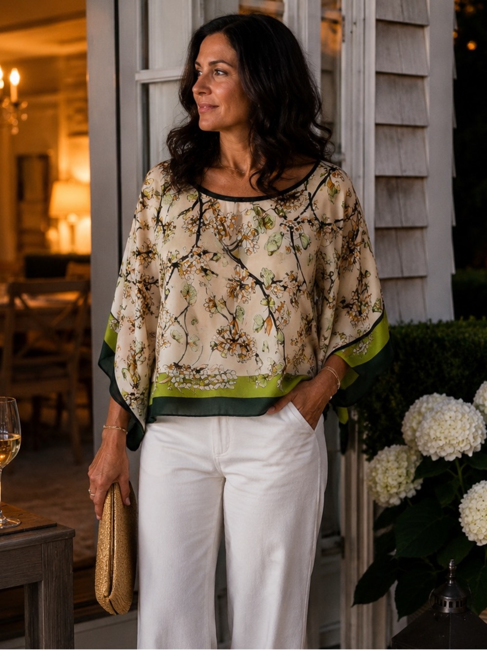 Floral Butterfly Silky Poncho Blouse Top One Size NWT